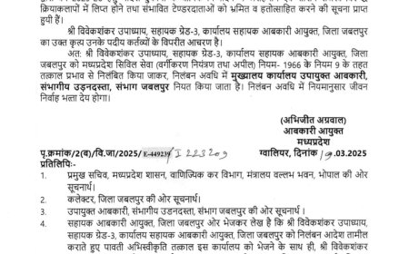 Jabalpur News: अब सहायक आबकारी आयुक्त कार्यालय में पदस्थ बाबू पर गिरी निलंबन की गाज, ठेकेदारों को भ्रमित करने का लगा आरोप