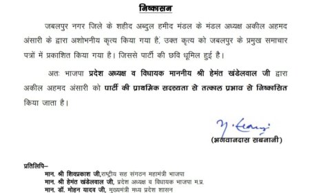 Jabalpur News: मंडल अध्यक्ष अकील अहमद अंसारी भाजपा से निष्काषित
