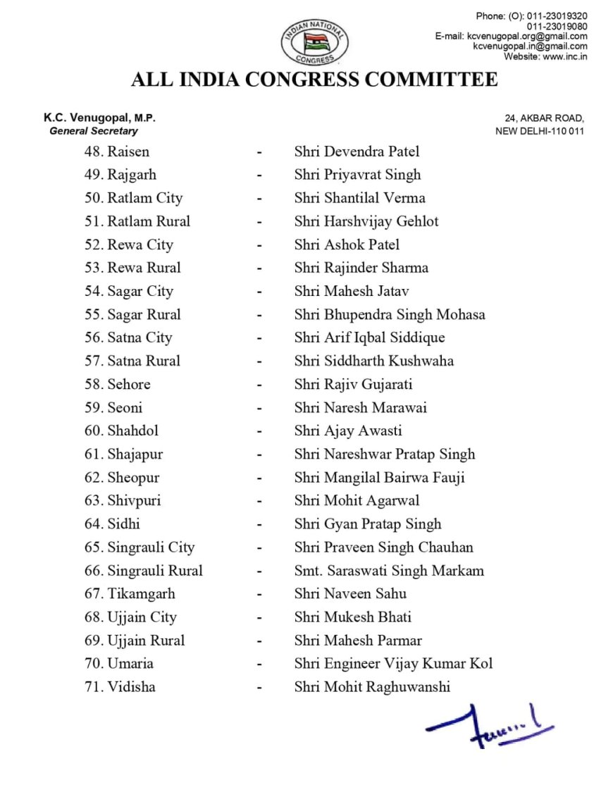 Rewa News: कांग्रेस अध्यक्षों की घोषणा, रीवा अध्यक्ष बने अशोक पटेल और सतना शहर अध्यक्ष बने आरिफ