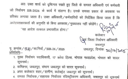 Jabalpur News: एसआईआर में संलग्न अधिकारियों-कर्मचारियों के अवकाश पर लगा प्रतिबंध