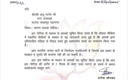 Jabalpur Breaking News: नेत्रहीन महिला से अभद्रता मामले में अंजू भार्गव को भाजपा ने थमाया कारण बताओ नोटिस