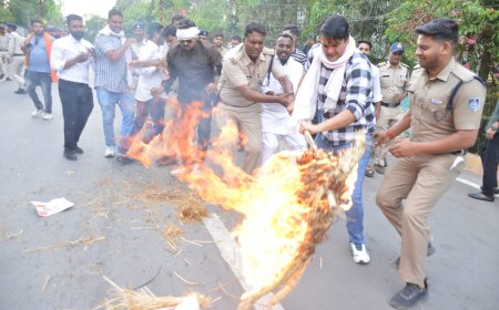 Jabalpur News: एनएसयूआई ने दूरदर्शन कार्यालय के बाहर किया प्रदर्शन, पुलिस से झड़प के बीच प्रधानमंत्री-गृहमंत्री का फूंका पुतला