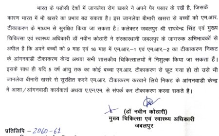 Jabalpur News: भारत के पडोसी देशों में फैले जानलेवा रोग खसरे को लेकर प्रशासन अलर्ट, बच्चों के टीकाकरण पर फोकस