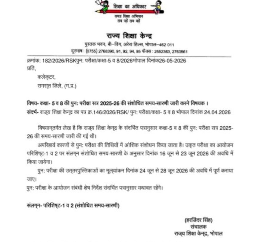Jabalpur News: 5वीं और 8वीं की पुनः परीक्षा की तारीखों में बड़ा बदलाव